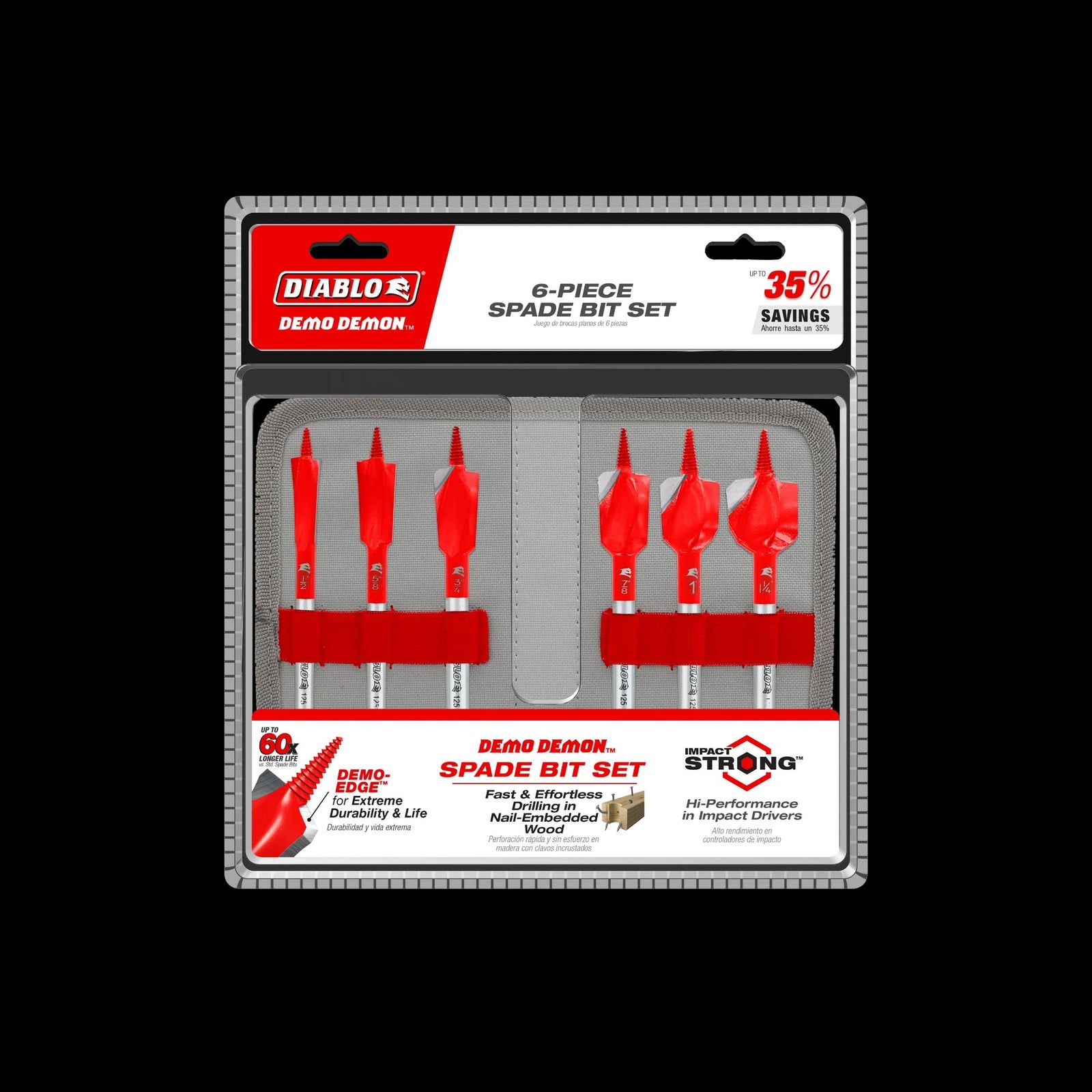DIABLO TOOLS DSPD4920-S6 6 pc Demo Demon™ Spade Bit Set for Nail-Embedded Wood (6-pc)