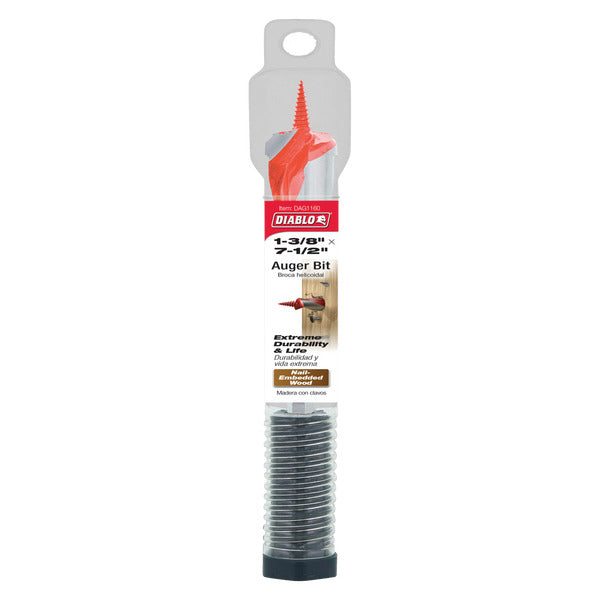 DIABLO TOOLS DAG1160 1-3/8" x 7-1/2" Auger Bit for Wood & Nail-Embedded Wood