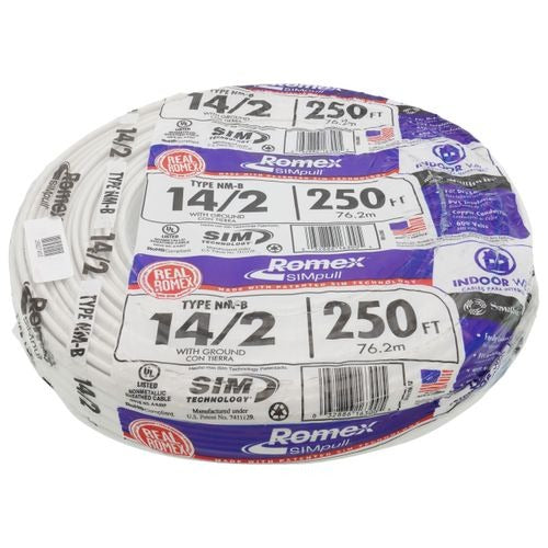 SOUTHWIRE (28827455) 14-2 White Romex® SIMpull Type NM-B Cable, w/ Ground (250' Coil)