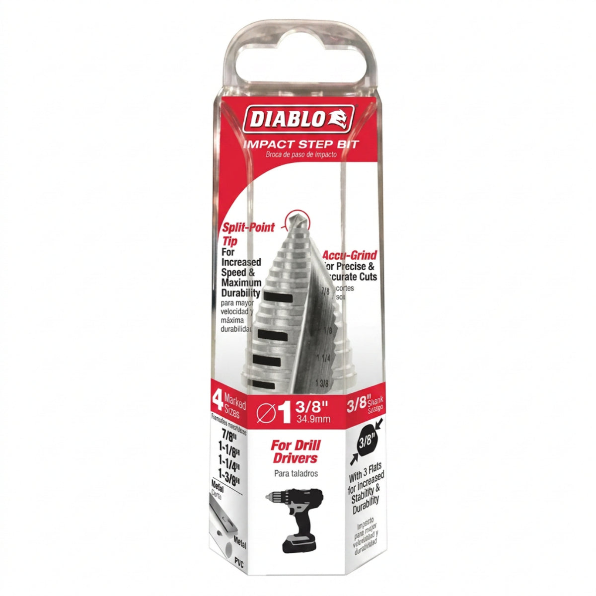 DIABLO TOOLS DSD1375S15 7/8" - 1-3/8" Impact Step Drill Bit (15 Steps)