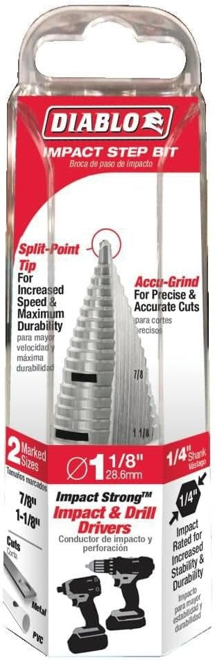 DIABLO TOOLS DSD1125S17 7/8 Inch - 1-1/8 Inch Impact Step Drill Bit with 17 Steps