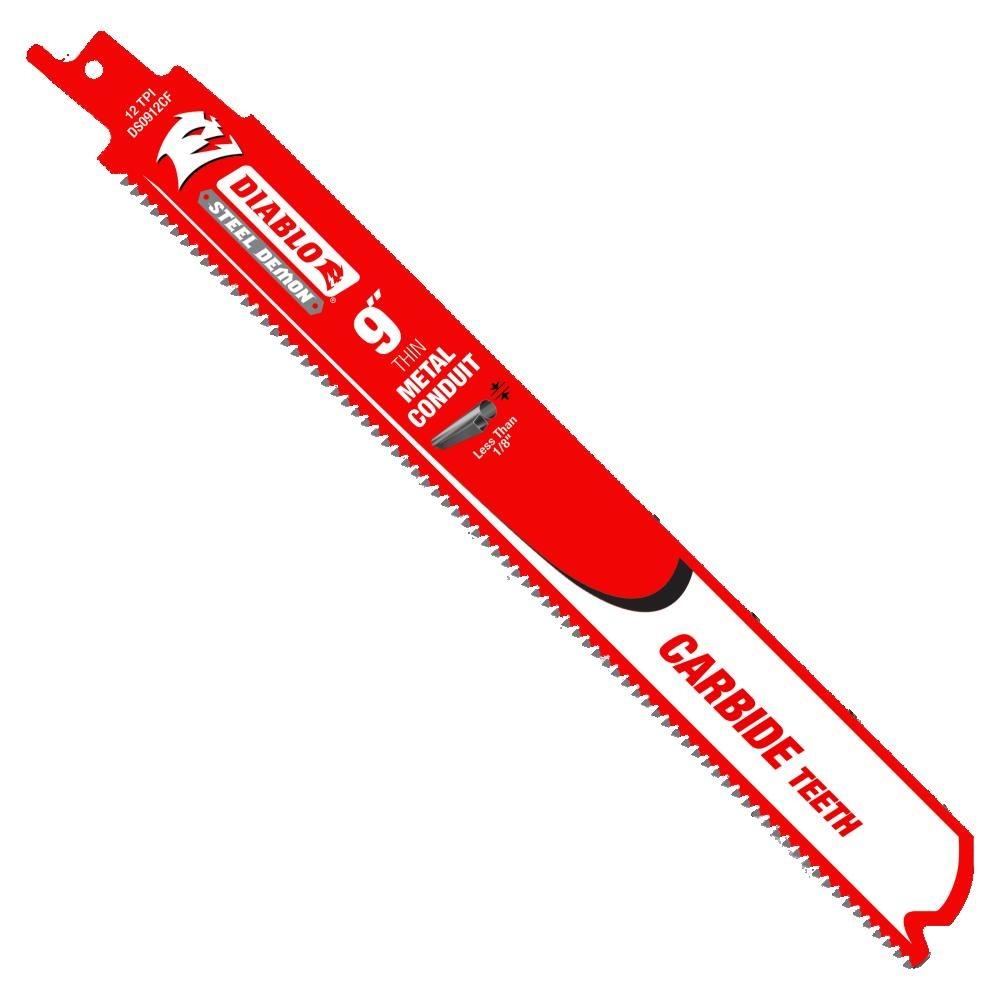 DIABLO TOOLS DS0912CF 9" 12TPI Steel Demon™ Carbide Teeth Reciprocating Saw Blade for Thin Metal Conduit